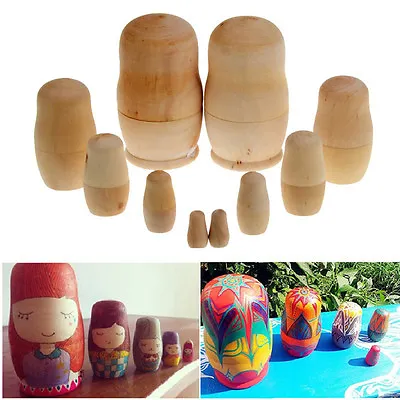 5 Pcs/set Unpainted Nesting Dolls Wooden DIY Blank Embryos Matryoshka Toy_ti ^~ • £6.34