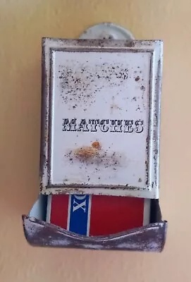 Antique Vintage Tin Match Safe Box Holder Fireplace Kitchen Nice! • $19.99