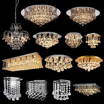 LED Crystal Droplet Chandelier Classic Elegant Ceiling Wall Light Fixtures  • £19.99