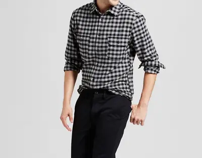 Goodfellow Mens Light Weight Flannel Button Shirt M Black White Checked Pockets • $17.50