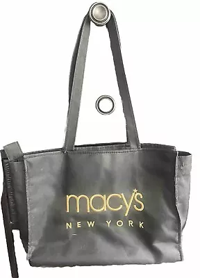 MACY’S New York Black Vinyl Tote Bag Gold Embroidery  15” • $12