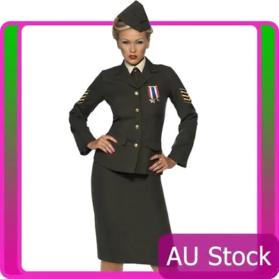 Ladies Ww2 40s Army Wartime Officer Costume Retro 1940s Military Fancy Dress • £33.56