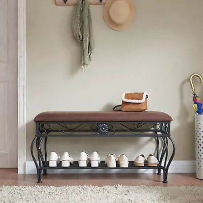 Entryway Shoe Rack Bench Industrial Rustic Style Upholstered For Small Spaces • $109.64