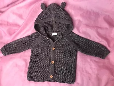 “Zara Baby” Cute Grey Hooded Cardigan With Ears 3-6 Months 100% Cotton • £1.20