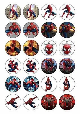 24 Precut Spiderman 40mm Circle Edible Wafer Paper Cake Toppers • £2.49