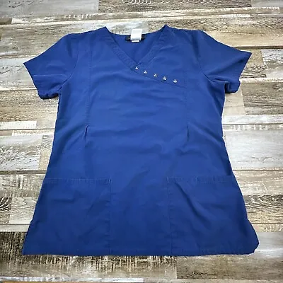 Women's Baby Phat Scrub Top M Blue Solid Short Sleeve Nurse Medical • $11.99