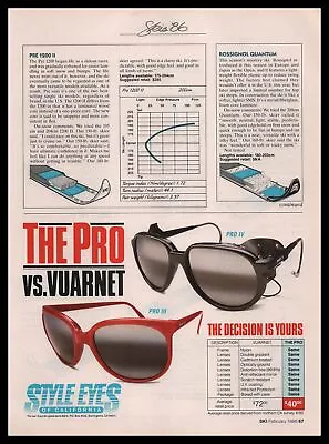 1986 Style Eyes Of California The Pro Vs Vaurnet Ski Sunglasses Vintage Print Ad • $9.95