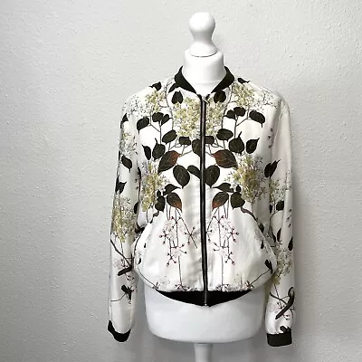 Zara Satin Bomber Jacket Leaf Floral Print Ladies Size M Spring Summer Blazer • $28.62