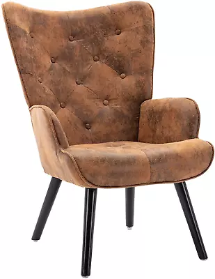 Rustic Accent Chair Vintage Wingback Chair Microfiber Cushioned Mid Century Tall • $290.99