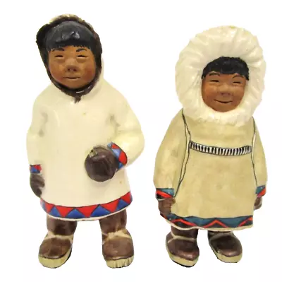 Two Vintage C Alan Johnson 1962 Eskimo Boy Hunter Pottery Figurines • $80