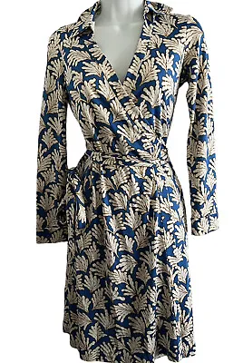 Diane Von Furstenberg Dress Women's 2 Blue Long Sleeve Wrap Silk New Jeanne Two • $58.77