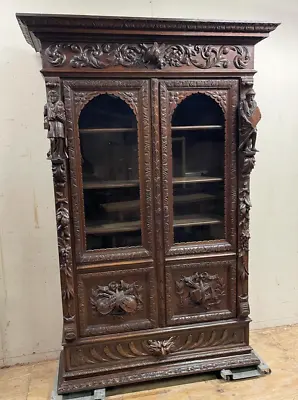 ARRIVES JULY 2024: French Antique Black Forest Oak Bookcase/Cabinet • $2975