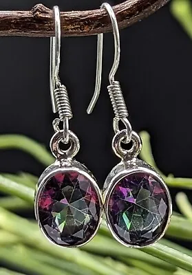 NEW 925 Pure Sterling Silver Oval Mystic Topaz Natural Gemstone Drop Earrings • £12.95