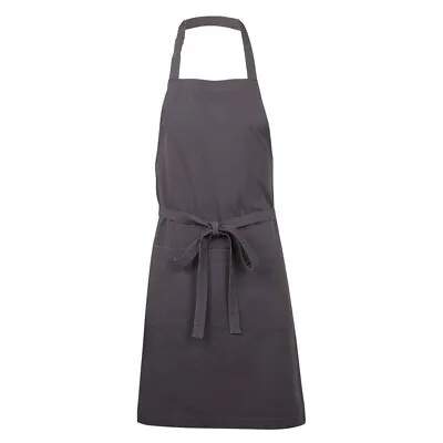 Full Length Cotton Mix Apron Chef Kitchen Bib With Pocket LONG SIDE STRAPS Grey • £7.79