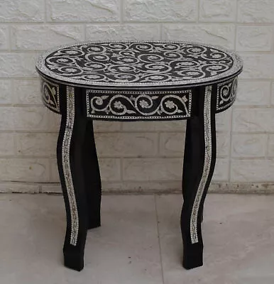 Handmade Moroccan Wood Side Coffee Oval Table With Mother Of Pearl Inlay • $220