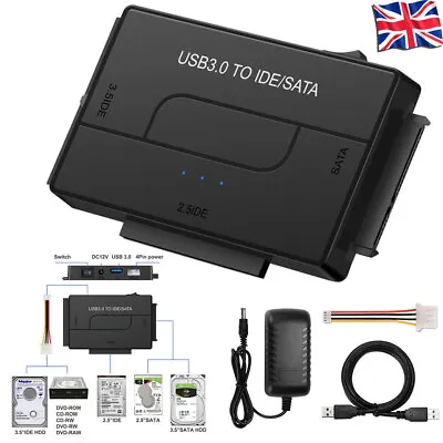 USB 3.0 To IDE SATA Converter External Hard Drive Adapter Kit 2.5 /3.5  Cable UK • £17.50