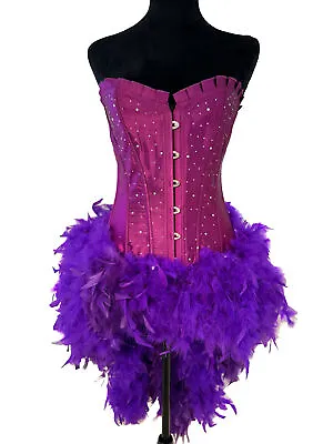 Custom Made Burlesque Feather Crystal Corset Lace Up Purple Amethyst Costume M • $189