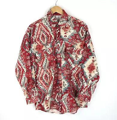 Vintage Western Shirt Cord Aztec Pattern Cowboy SZ S  (T067) • £19.95