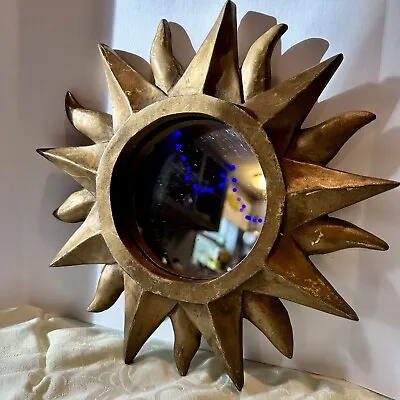 Vintage MCM Sunburst Sun Star Mirror Gold Luxe Resin Distressed 11 Inch • $55