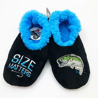 Snoozies Men's Slippers Size Matters Fishing Medium 9/10 Black • $14.99