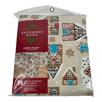 Christmas Tablecloth 60x84 Gingerbread Cookie House Vinyl Oblong Oval Tables • $9.71