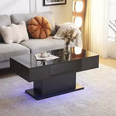 LED Coffee Table With 1 Drawers High Gloss Cocktail Table Accent Furniture For  • $165.05