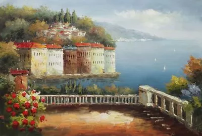 24x36 Mediterranean Corner View Oil Painting Naturalism • $75