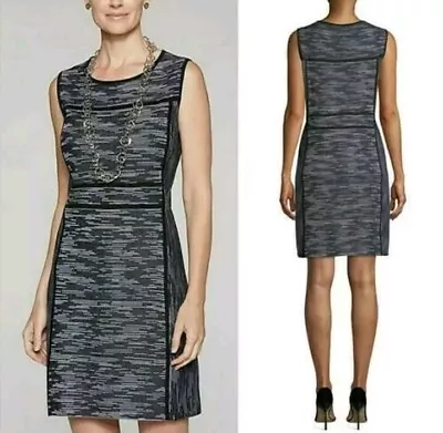 Misook Knit Mini Dress Sleeveless Sheath Space Dye Black Blue Knee Length Medium • $25