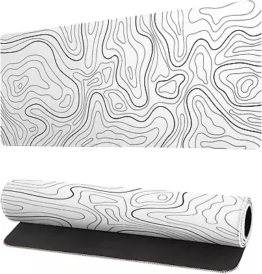 Topographic Contour White Gaming Mouse Pad XL Geographic Map Lines Extended Big  • $17.96