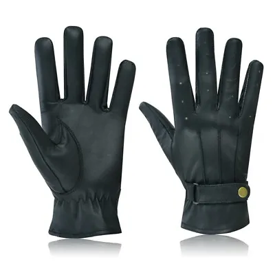 Mens Classic Driving Gloves Soft Genuine Real Lambskin Leather Black Uk • £7.99