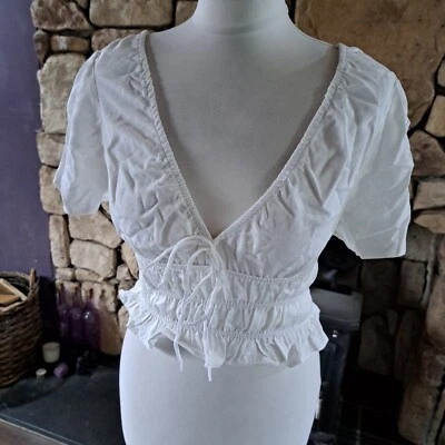 $34.24 • Buy Bershka Milk Maid Crop Top Ivory/Cream Size S BNWT