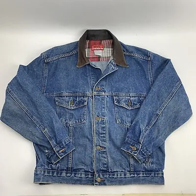 Marlboro Country Store Denim Jacket Leather Collar Blue Jean Men Medium USA Made • $25