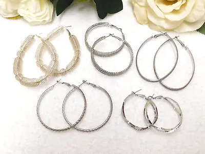 Vintage To Now Silver Tone Hoop Earrings Lot • $9.99