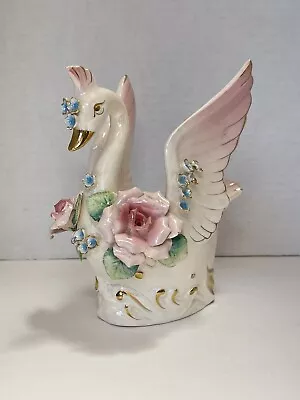 Vintage Lefton Lusterware Swan Flowered Trinket Dish Vase N-92 Hand Painted • $15