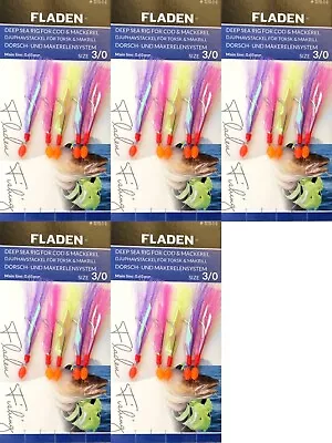 Fladen Feather Flash Rigs Multicolour 5 Hook Size 3/0 Fishing Mackerel Lures X 5 • £7.95