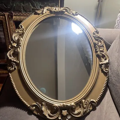 Vintage Antique Gold Victorian Wood & Gesso Oval Mirror Frame 25” X 19” • $125