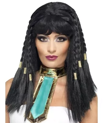 Ladies Cleopatra Fancy Dress Wig Black With Plaits Egyptian Queen Wig By Smiffys • £15.50