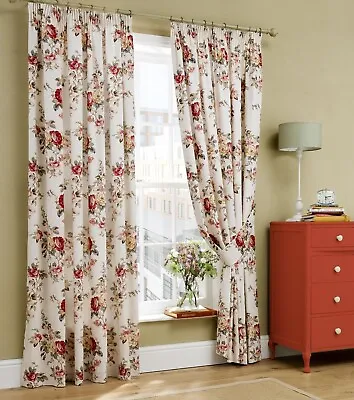 CLEARANCE! CATH KIDSTON Garden Rose Curtains 46 X90  FREE PAIR TIEBACKS! NEW! • £50