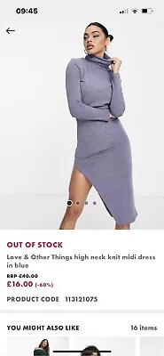£5 • Buy ASOS High Neck Asymmetric Split Leg Purple Knit Midi Dress Size 10