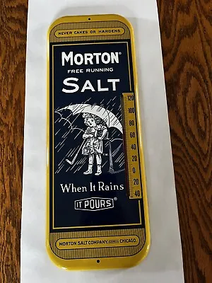 VTG Morton Free Running Salt Metal Advertising Sign Thermometer Chicago 16  • $58