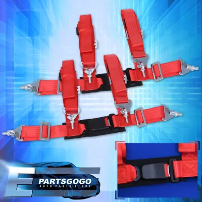 4Pt 2  Red Nylon Universal Strap Harness Safety Buckle Seat Belt Set • $33.99