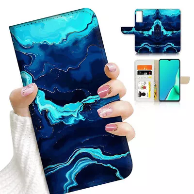 ( For Optus X Sight 2 ) Wallet Flip Case Cover AJ23400 Blue Marble • $12.99