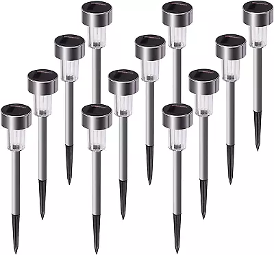 12-Pack Stainless Steel Solar Lights - Waterproof LED Landscape Lighting  • $26.95