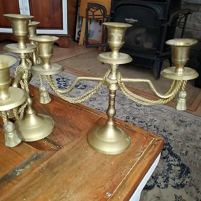 2 Vintage Brass Candle Holders Candelabras Detailed Elegant Weighted  • $18.99