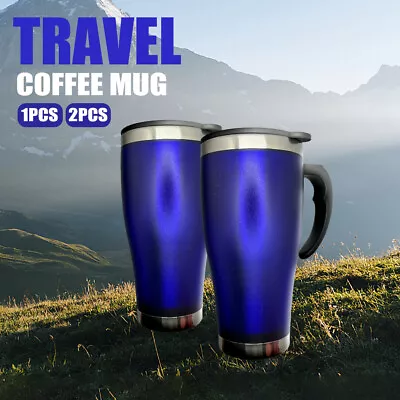 $11.98 • Buy 1/2x Stainless Steel Travel Mug With Handle & Slide Lock Lid Cup Coffee Tea AU