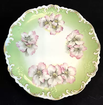 Vintage Scalloped 7  Plate Green W Pink Dogwood Wheelock Vienna Austria • $16.50