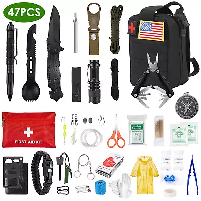 47 In 1 Emergency Survival Kit Fishing Camping Military First Aid Supplies Kit • $35.82