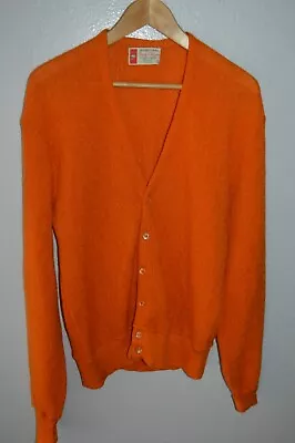 Vtg Puritan MOHAIR WOOL Cardigan SWEATER Sz Large USA Cobain Orange • $75