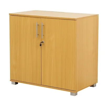 Office Storage Cupboard Lockable 2 Door Beech Cabinet Desk Height Unit 73cm(h)   • £98