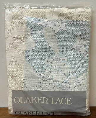 Vintage Quaker Lace Beige Tablecloth 70” Round Ribbons & Bows Made USA NEW NOS • $29.99